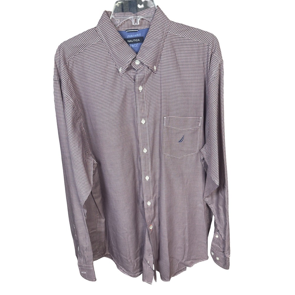 Nautica Shirt Mens Large Plaid Button Down Long Sleeve Pocket Classic Casual Top